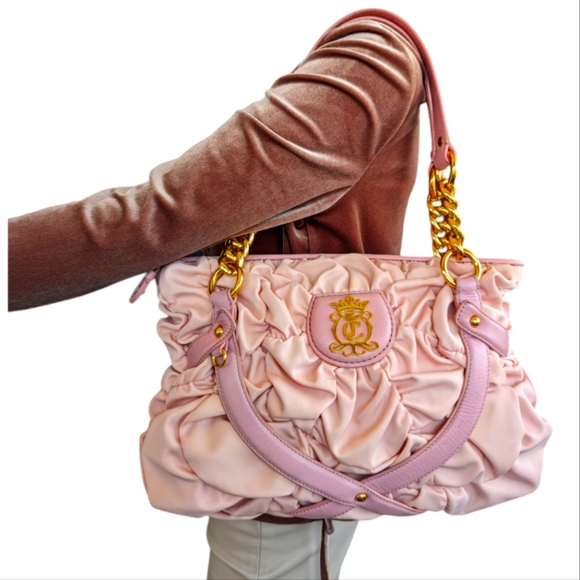 Juicy Couture Handbags - Vintage Y2K style pale pink nylon Juicy Couture ruched purse hand bag